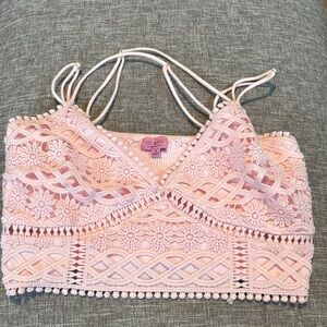 Francesca's Collections Pink Cropped Embellished Tank Top